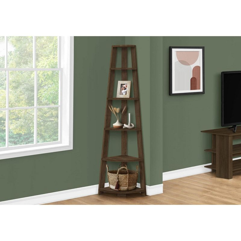 Monarch Specialties Bookshelf Bookcase Etagere Corner 5 Tier 72InchH Office Bedroom Laminate Walnut Contemporary Modern