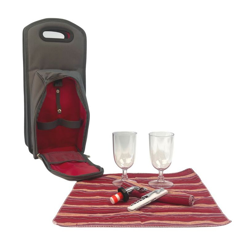 Lexi Home 7-Piece Grey Red Insulated Bottle Carrier Picnic Tote Set