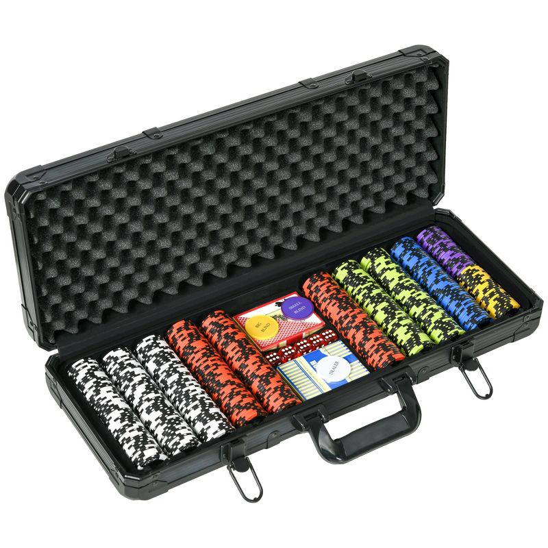 Soozier 500 Chip, 14 Gram Clay Poker Chips Set with Aluminum Case, Casino Poker Chips with 2 Decks of Playing Cards, Dealer Button & 5 Dice