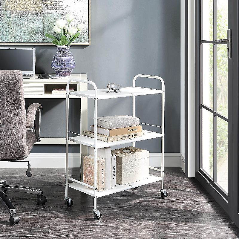 SunnyPoint 3-Tier Wide Rolling Organizer Utility Craft Cart White (YJ-WIDE-W)
