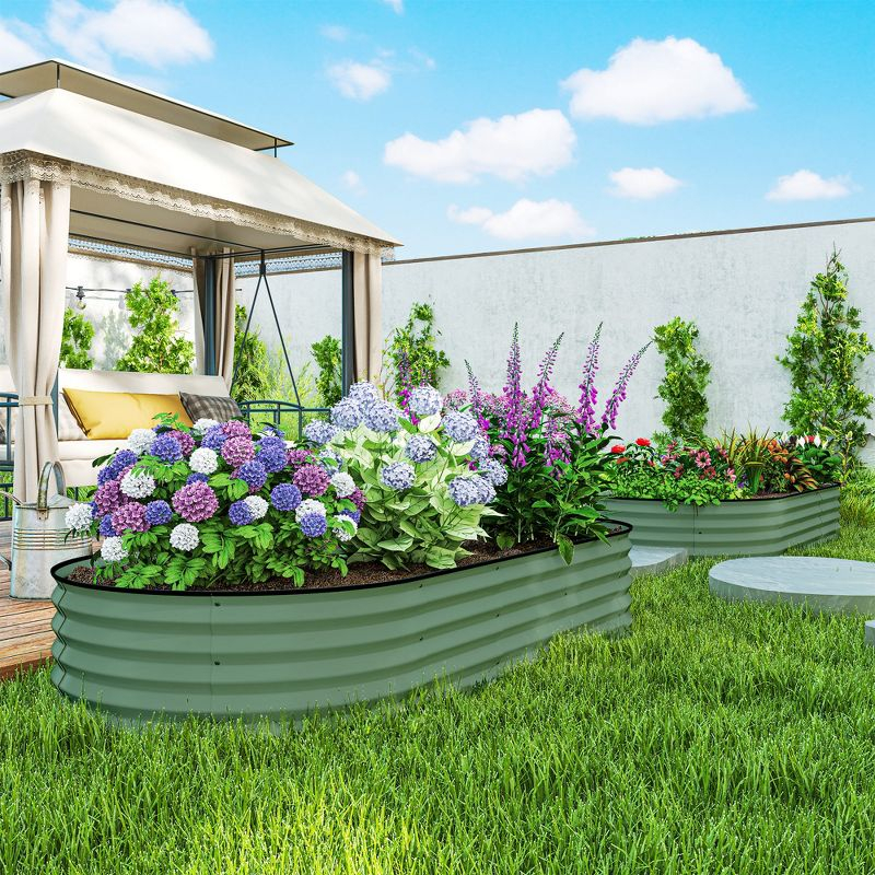 Outsunny 2PCS Galvanized Raised Garden Bed, 7' x 3' x 1' Raised Beds for Gardening with Metal Plant Stakes, Green