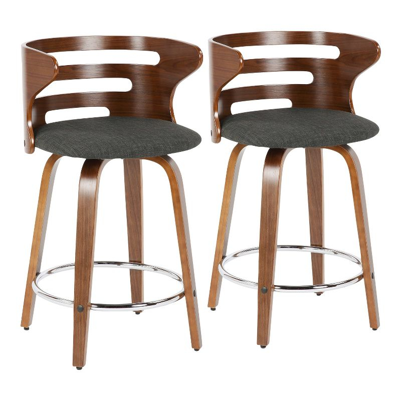 Set of 2 Cosini Upholstered Counter Height Barstool with Backs, Swivel Seat, Chrome Footrest - Lumisource