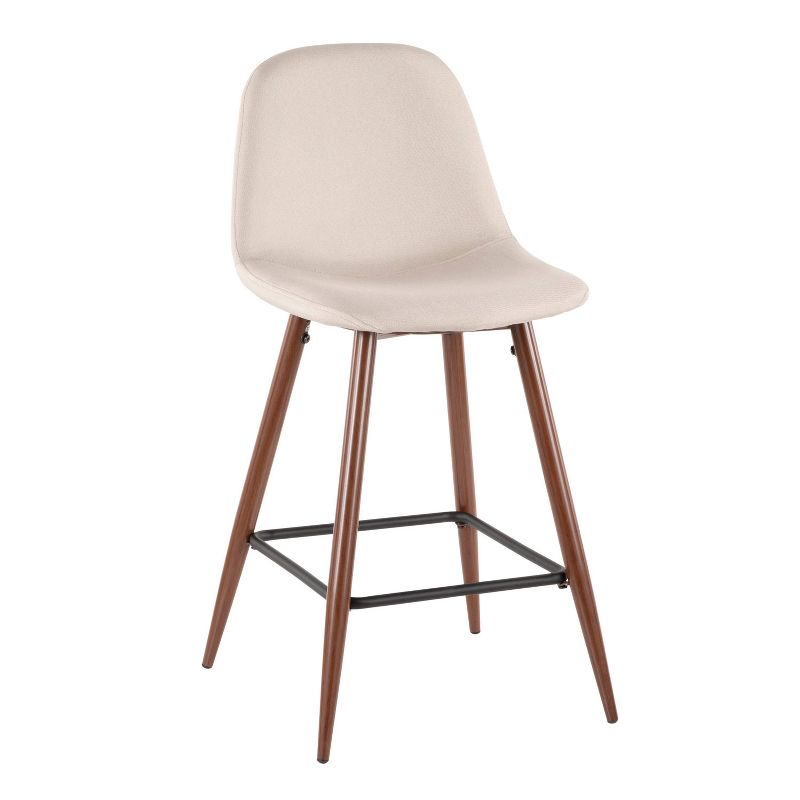 Set of 2 Pebble Mid-Century Modern Counter Height Barstools Beige - LumiSource: Steel Frame, Tapered Legs, Polyester Upholstery