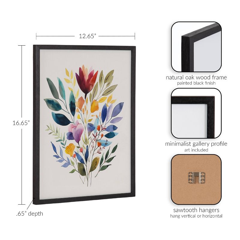 Kate & Laurel All Things Decor 12"x16" Gallery Jewel Tone Botanical Watercolor Bouquet Print by The Creative Bunch Studio Black