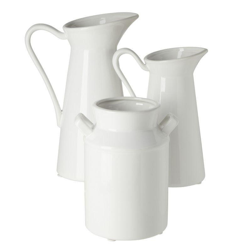 Farmlyn Creek 3 Piece Set Ceramic Pitcher Vases for Home Decor, Small White Centerpieces for Living Room, 3 Sizes