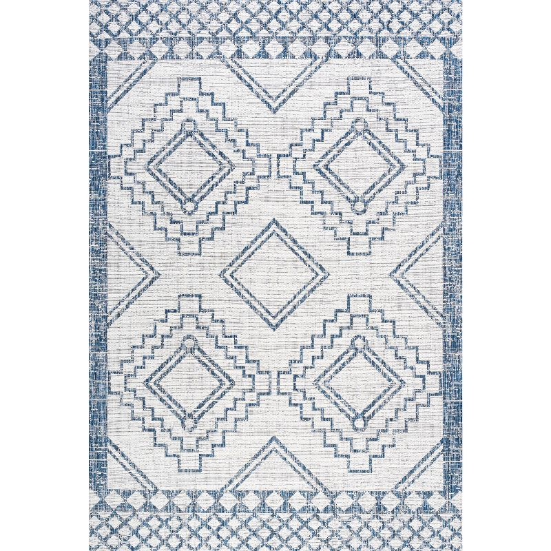 3'x5' Marokko Diamond  Medallion Indoor/Outdoor Area Rug, Ivory/Blue - JONATHAN Y