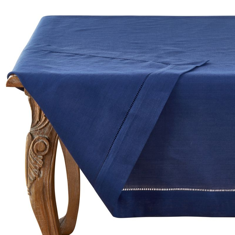 Saro Lifestyle Classic Hemstitch Border Tablecloth, Navy Blue, 72" x 72"