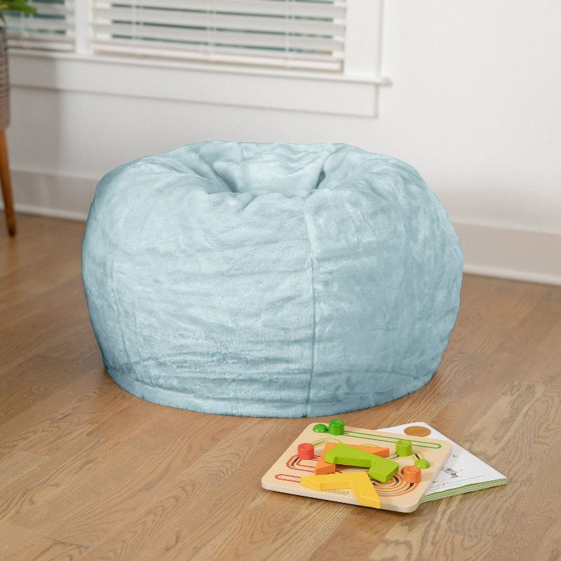Flash Furniture Dillon Small Teal Furry Refillable Bean Bag Chair for Kids and Teens
