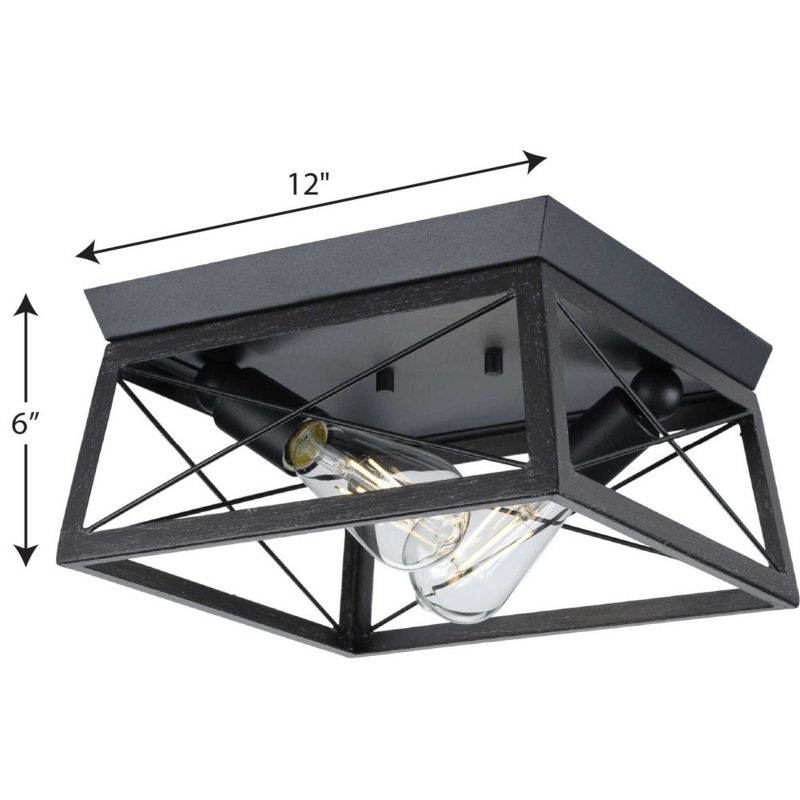 Progress Lighting, Briarwood, 2-Light Flush Mount, Textured Black, Faux-Painted Wood Enclosure