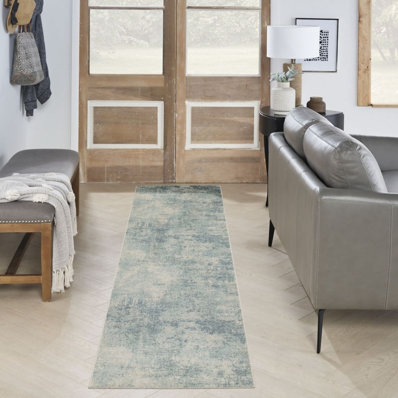 Nourison Astra Machine Washable Modern Abstract Indoor Rug Blue Ivory 2'2" x 8'