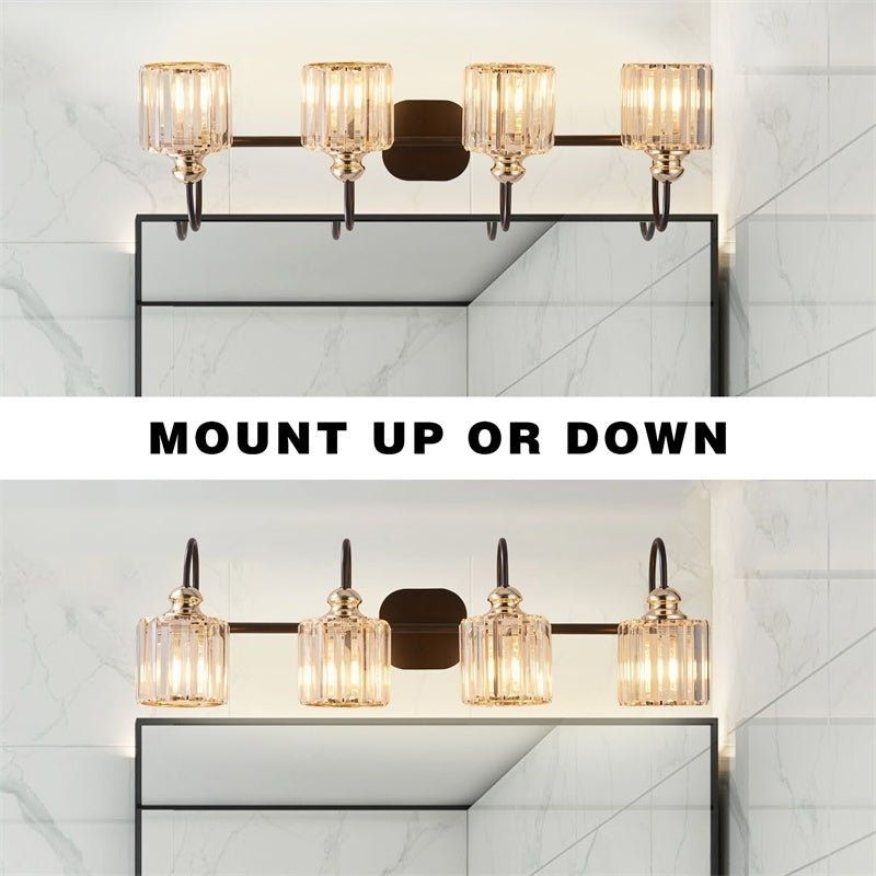 ExBriteUSA 4-Light Wide Gold Crystal Bathroom Vanity Lights,