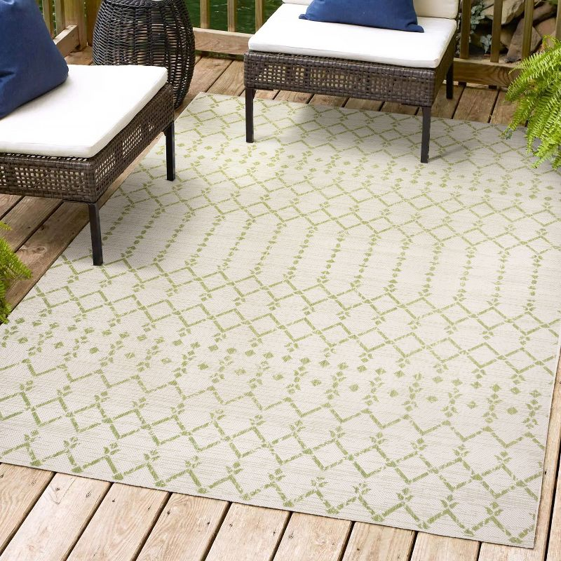 3' x 5' Ourika Moroccan Geometric Textured Weave Indoor/Outdoor Area Rug, Cream/Green - JONATHAN Y