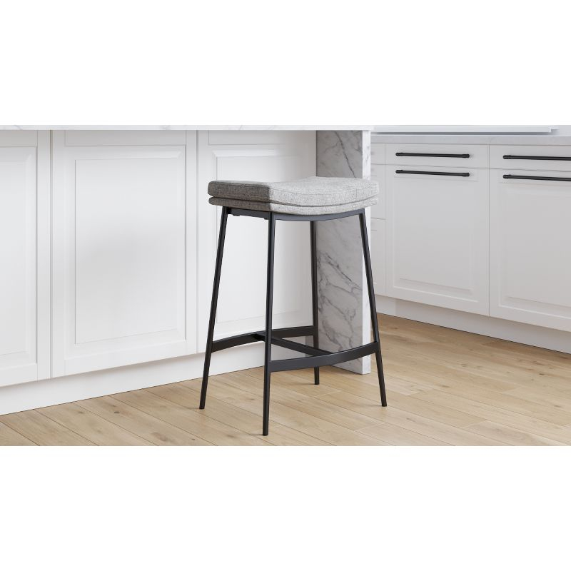 Upholstered Counter Height Metal Barstool Vintage Brown/Matte Black - Nathan James: Faux Leather, Modern Farmhouse Kitchen, 275 lbs Limit