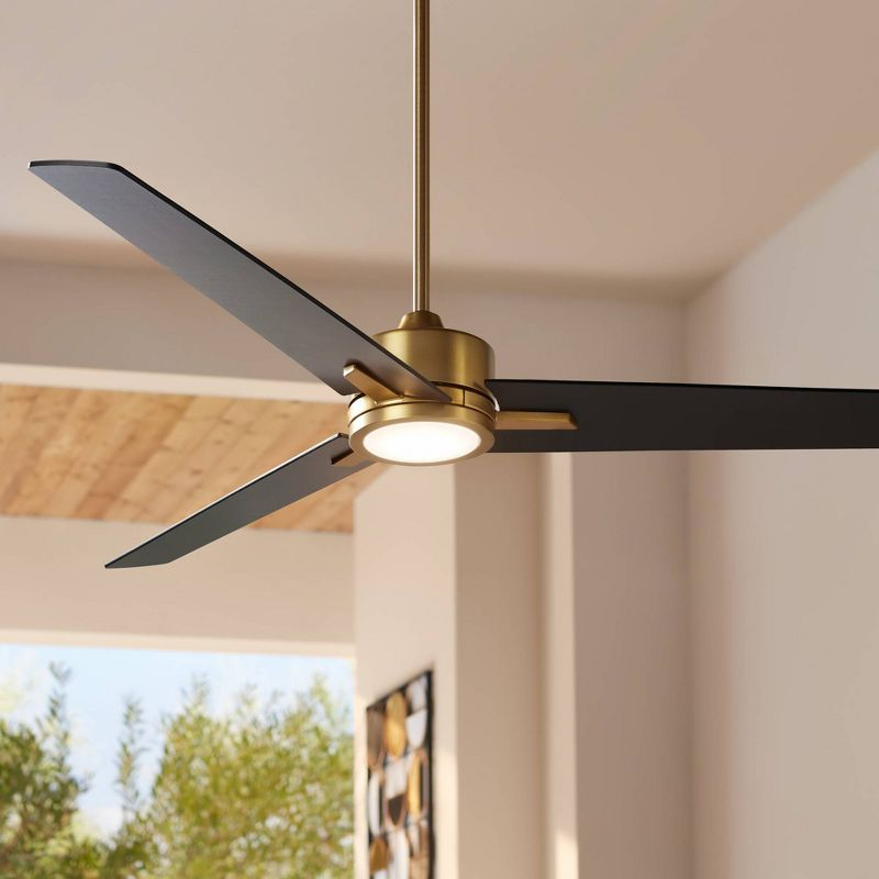 60" Casa Vieja Modern 3 Blade Indoor Ceiling Fan with Light LED Remote Soft Brass Black for House Bedroom Living Room Home Bedroom