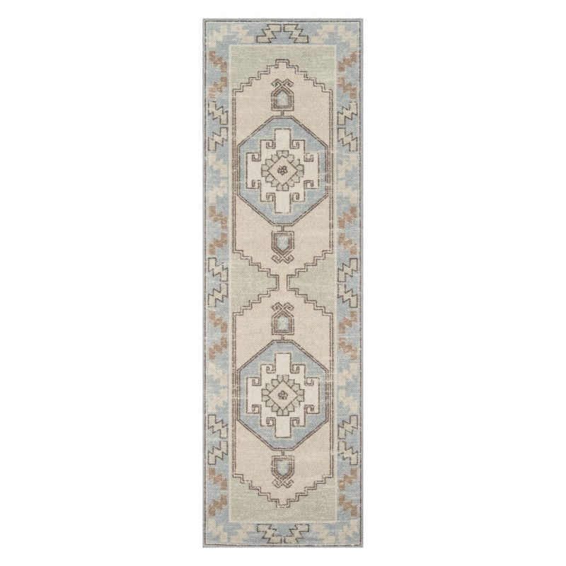 2'3"x7'6" Medallion Loomed Runner Rug Light Blue - Momeni: Traditional Wool & Nylon, Low Pile, Indoor Use