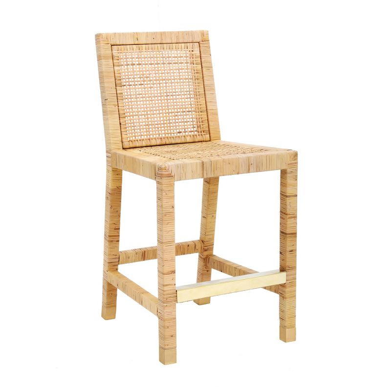 Amara Woven Rattan Performance Fabric Stool Natural Bar Height