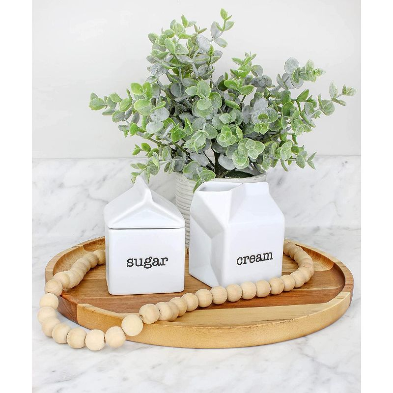 Darware Milk Carton Sugar and Creamer Set; Milk Carton Shaped White Ceramic Cream Jug and Sugar Bowl