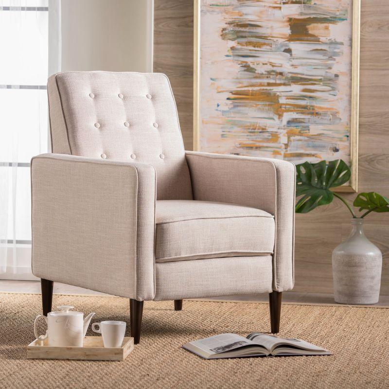 Mervynn Mid-Century Recliner Cream - Christopher Knight Home: Tufted Back, Beech Wood Legs, Polyester Upholstery