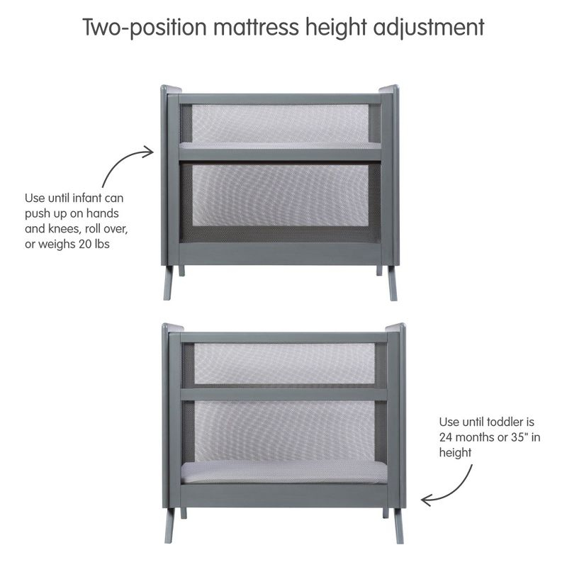 BreathableBaby Breathable Mesh 2-in-1 Mini Crib, Gray, Greenguard Gold Certified