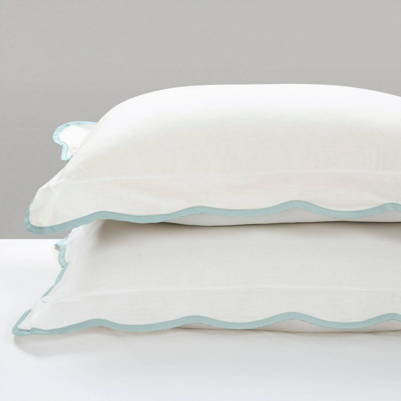 3pc Full/Queen Coastal Chic Scallop Edge Comforter Set Blue - Lush Décor: OEKO-TEX Certified, Cotton & Polyester