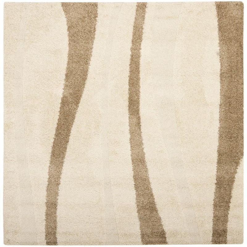 Florida Shag SG451 Power Loomed Indoor Area Rug - Cream/Dark Brown - 6'7"x6'7" - Safavieh