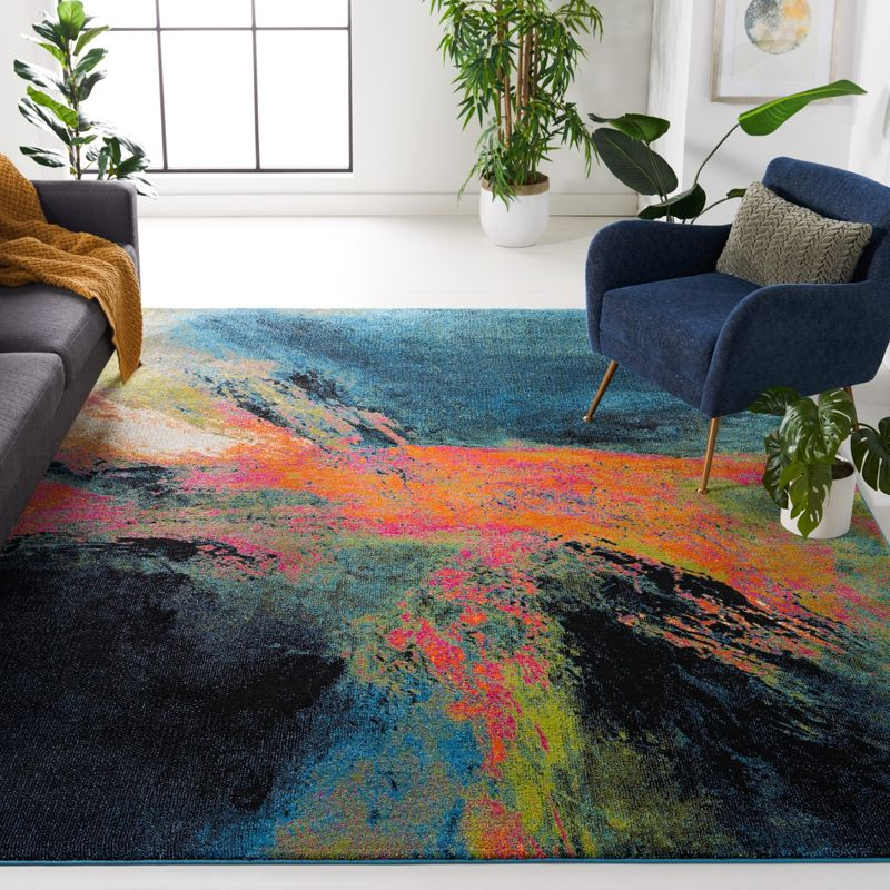 Galaxy GAL117 Power Loomed Indoor Area Rug - Blue/Orange - 6'7"x9' - Safavieh