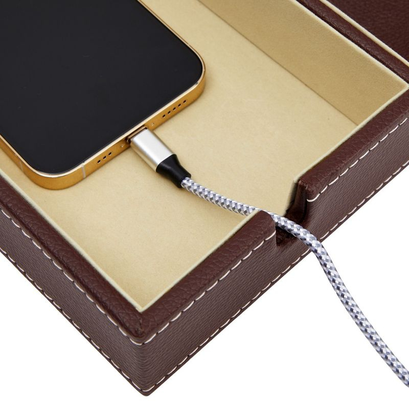 Juvale Leather Valet Catchall Tray for Men with 6 Compartments - Bedside Nightstand Organizer for Phones (Brown)