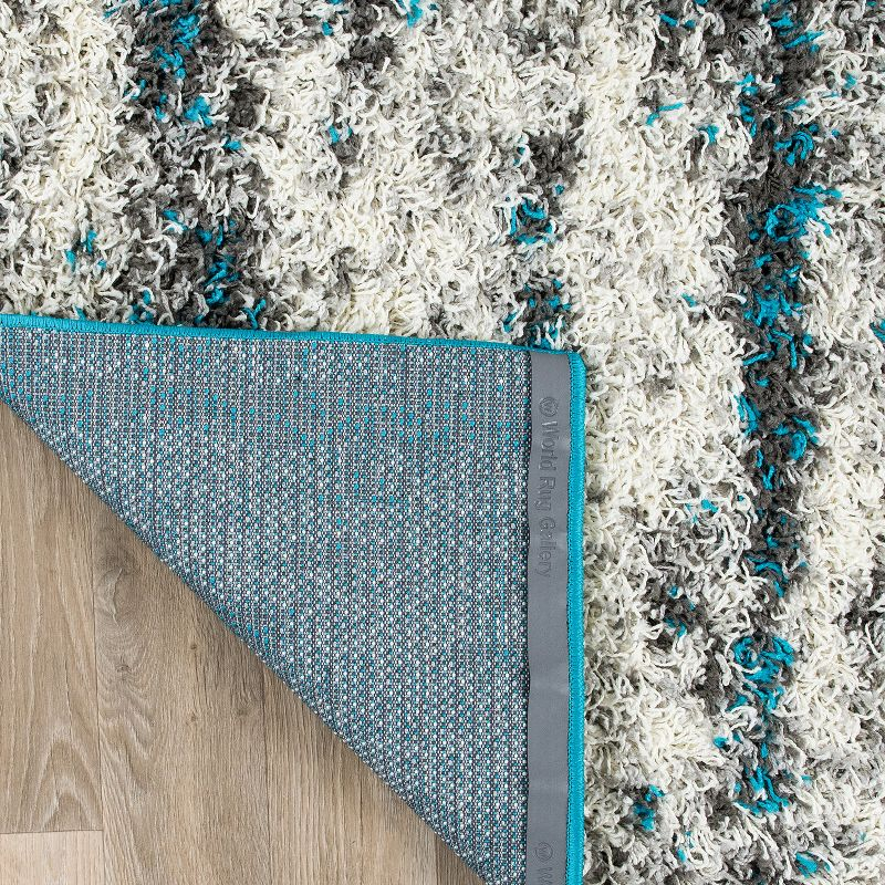 World Rug Gallery Modern Abstract Design Plush Shag Area Rug - Turquoise 5' x 7'