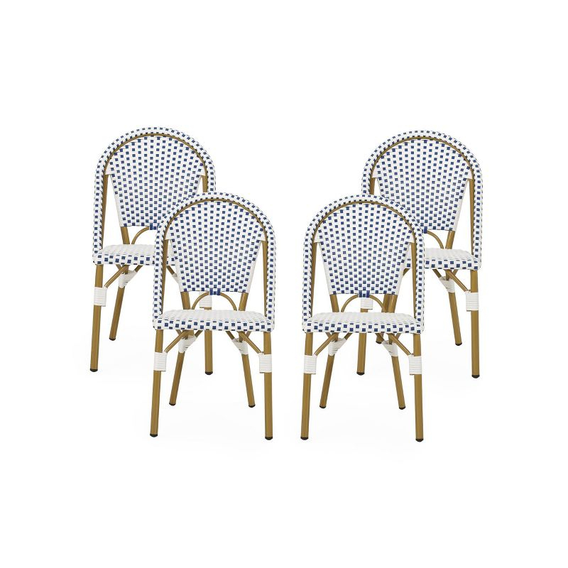 Christopher Knight Home Elize 4pk Outdoor French Cafe Chairs - Blue/White/Bamboo