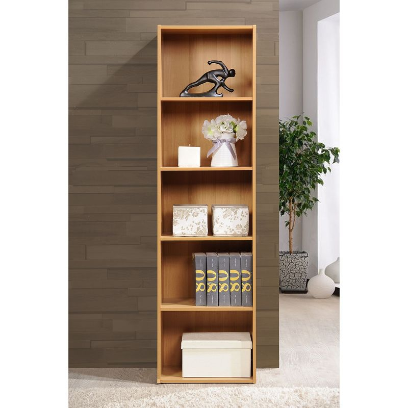 Hodedah 12 x 16 x 60 Inch 5 Shelf Bookcase and Office Organizer Solution for Living Room, Bedroom, Office, or Nursery, Beech Wood Finish