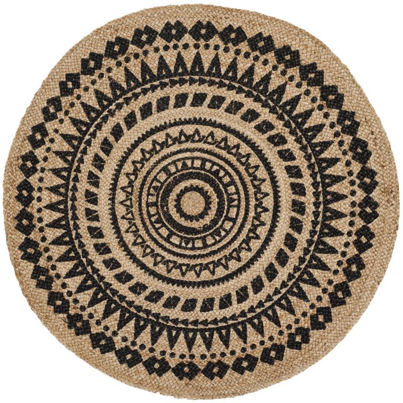 Natural Fiber NF802 Hand Woven Indoor Area Rug - Black/Natural - 5' Round - Safavieh