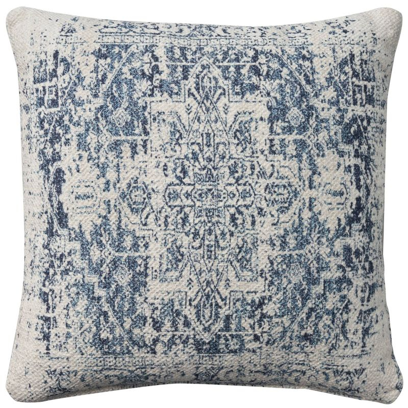 20"x20" Oversize Nicole Curtis Vintage Medallion Indoor Square Throw Pillow Ivory/Navy - Nicole Curtis: Handmade, 100% Cotton, Zipper Closure