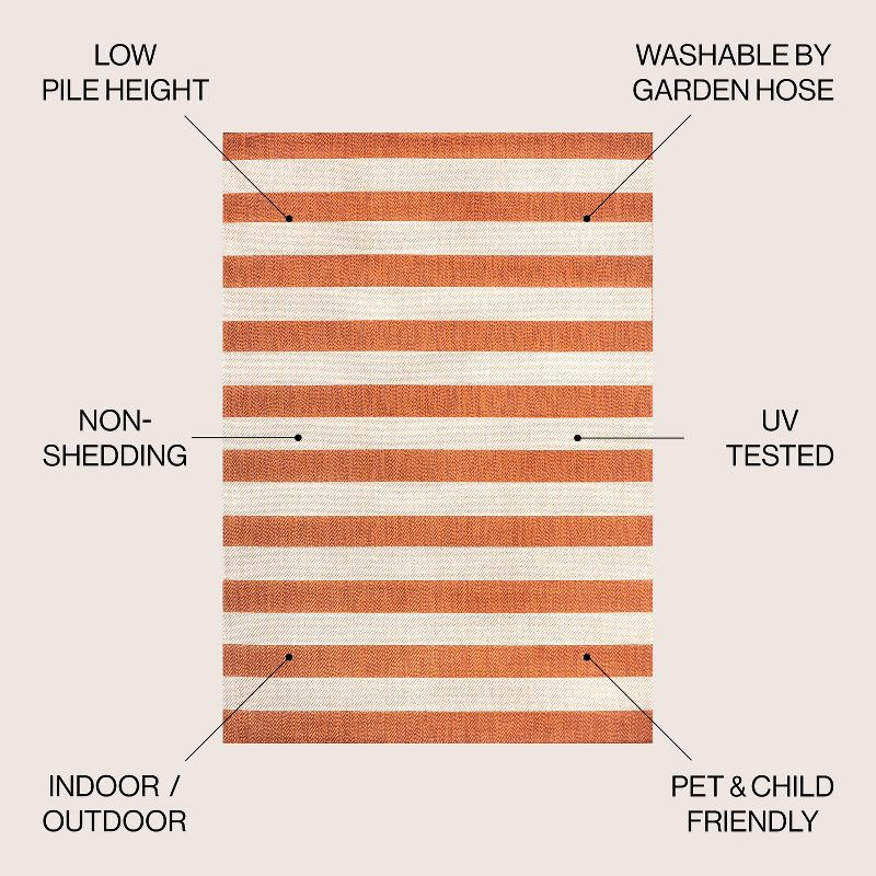 4' x 6' Negril Two-Tone Wide Stripe Indoor/Outdoor Area Rug, Orange/Beige - JONATHAN Y