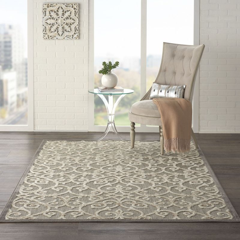 Nourison Aloha Contemporary Scroll Flatweave High-Low Indoor Outdoor Area Rug Natural 3'6" x 5'6"