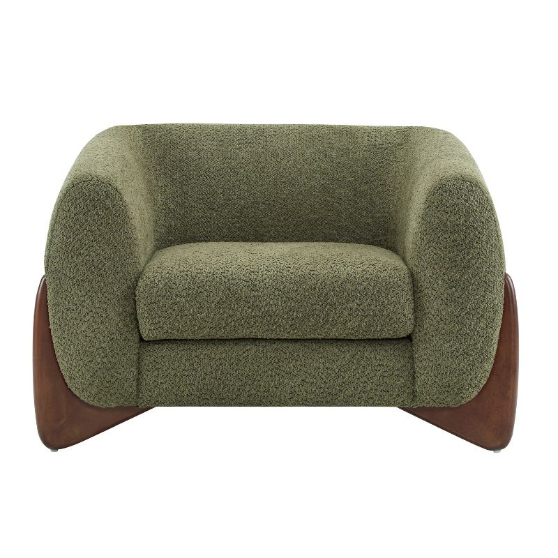 Christopher Knight Home Raymond Birch Wood Boucle Upholstered Club Chair, Olive Green
