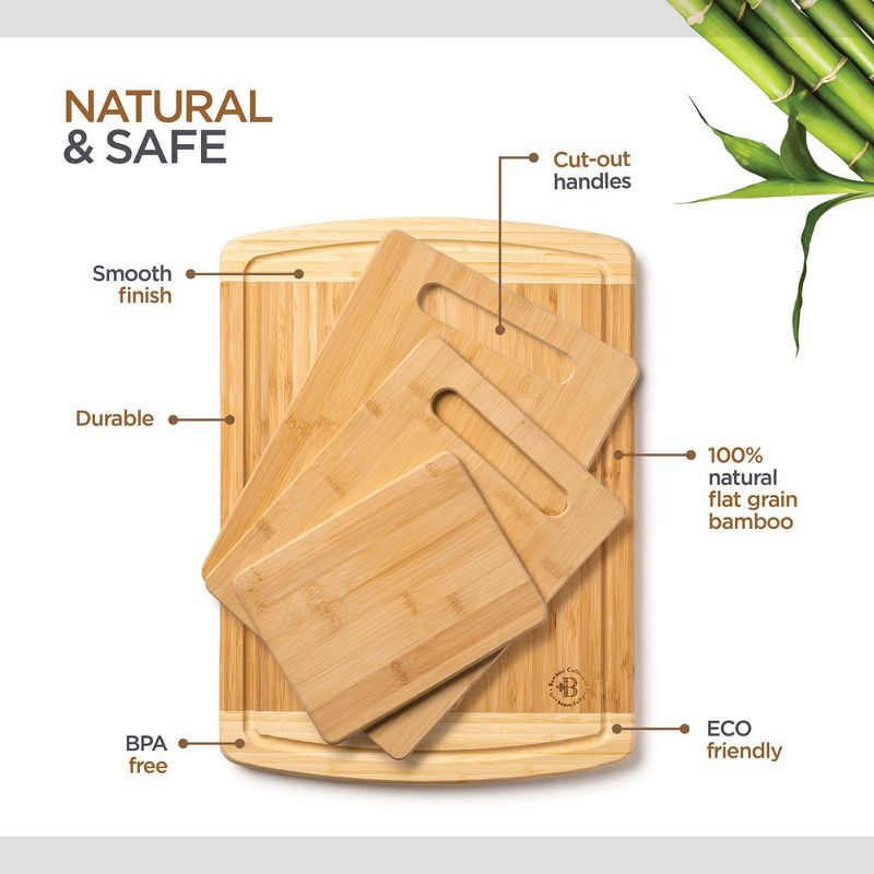 Bamboo Wood Cutting Board Set - Chopping Board with Juice Groove for Meat, Cheese & Vegetables - Butcher Block, Cheese & Charcuterie Board (Set Of 4)