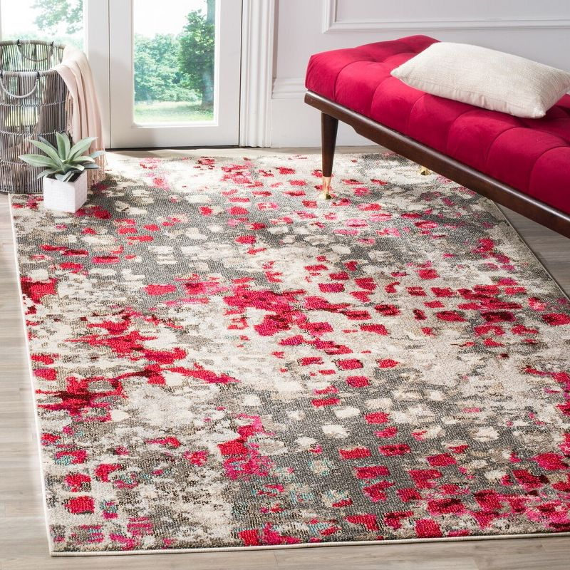 Monaco MNC225 Power Loomed Indoor Area Rug - Grey/Fuchsia - 5'1"x7'7" - Safavieh