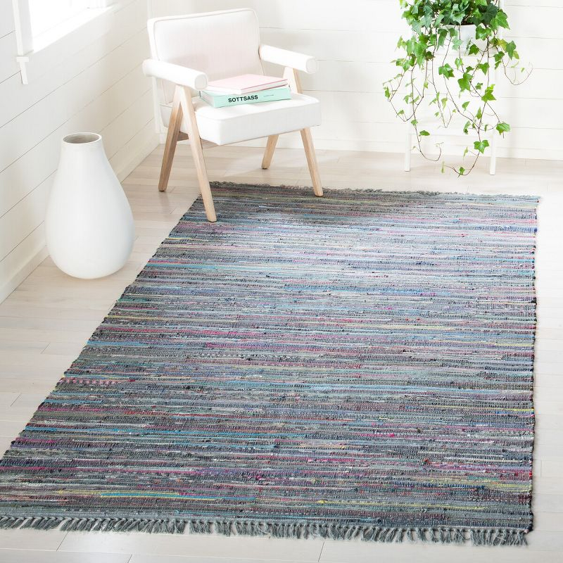 Rag Rug RAR121 Hand Woven Indoor Accent Rug - 4'x6' - Aqua/Multi - Safavieh