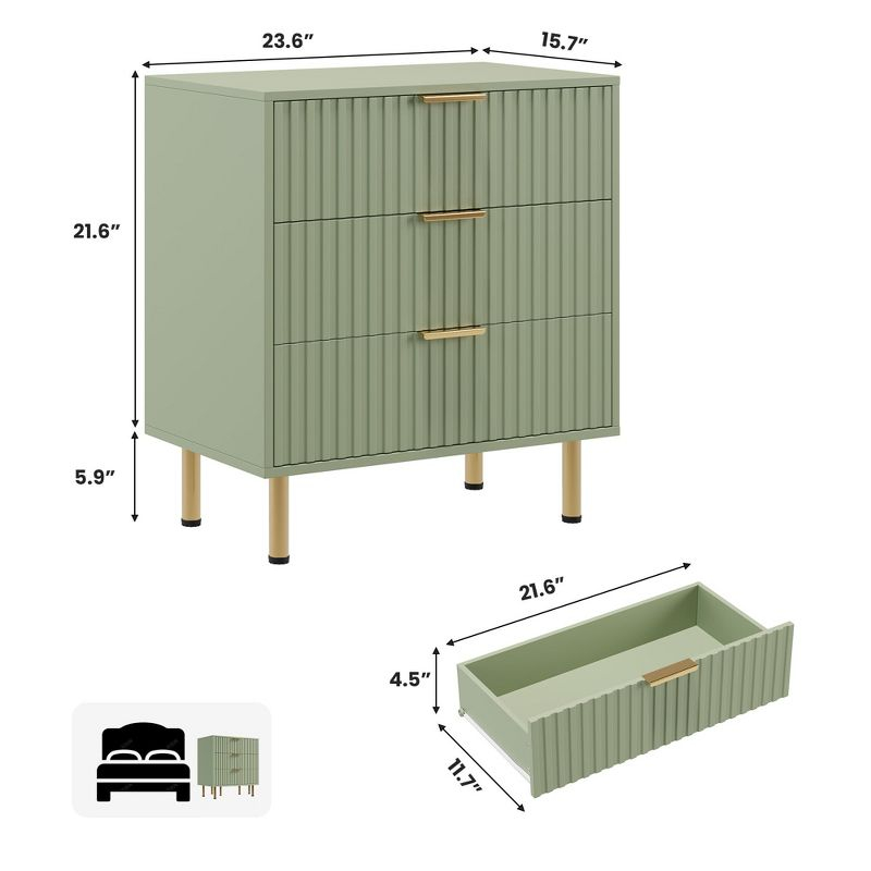 Garvee Modern 3-Drawer Dresser for Bedroom,Living Room, Fluted Wooden Nightstand with Deep Storage, Wide Top Chest Organizer, Kids Room Side Table