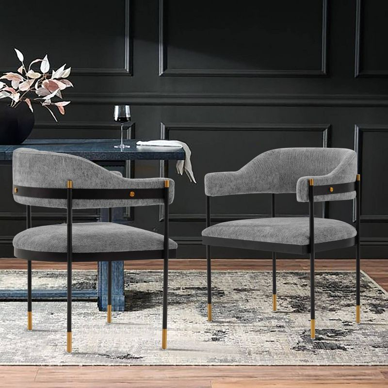 Lia Modern Boucle Upholstered Dining Armchair Gray - Manhattan Comfort: Brushed Gold Accents, No Assembly Required