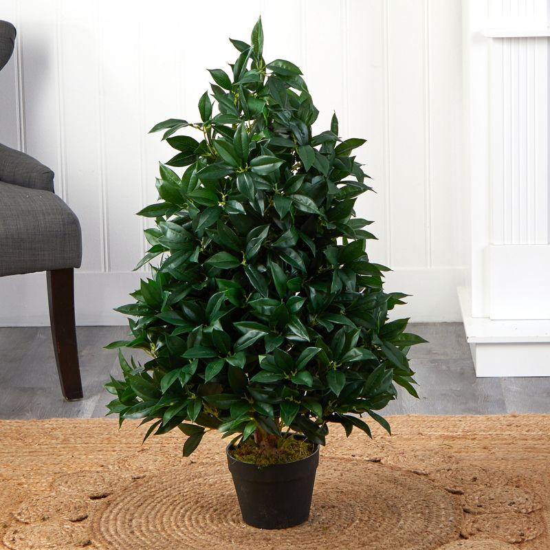 Nearly Natural 3-ft Bay Leaf Artificial Topiary Tree UV Resistant (Indoor/Outdoor)