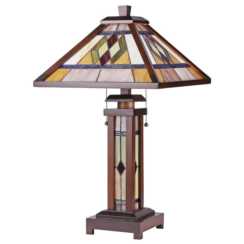 Chloe Lighting Gareth Tiffany-Style Mission 3 Light Double Lit Wooden Table Lamp 15" Shade