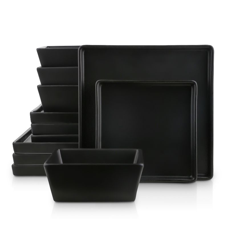 Stone Lain Grace 12-Piece Stoneware Dinnerware Set, Service for 4, Black