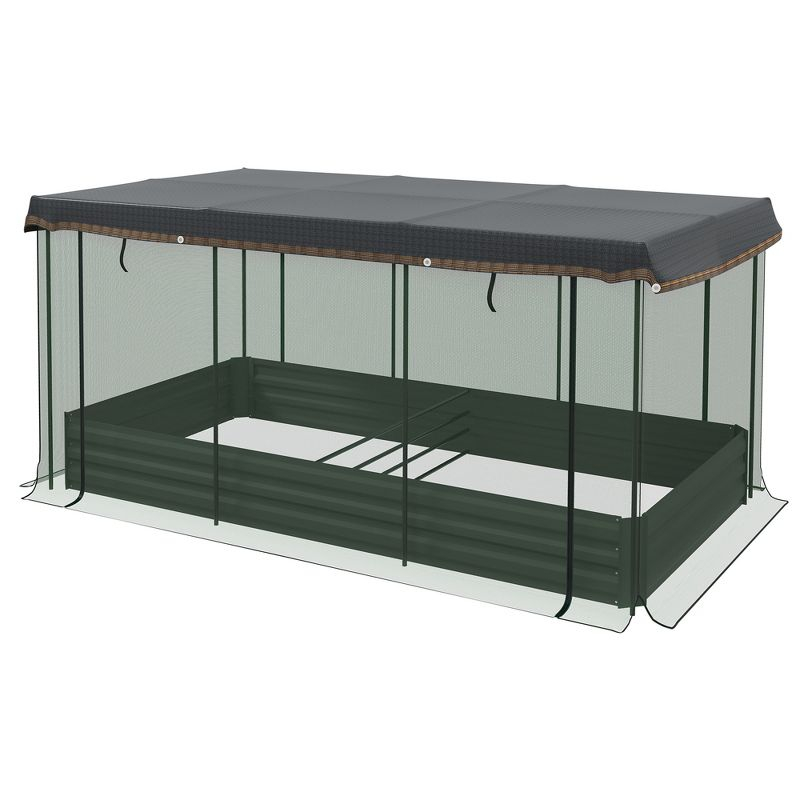 Outsunny Galvanized Raised Garden Bed, Planter Box with Crop Cage and Shade Cloth, Gray