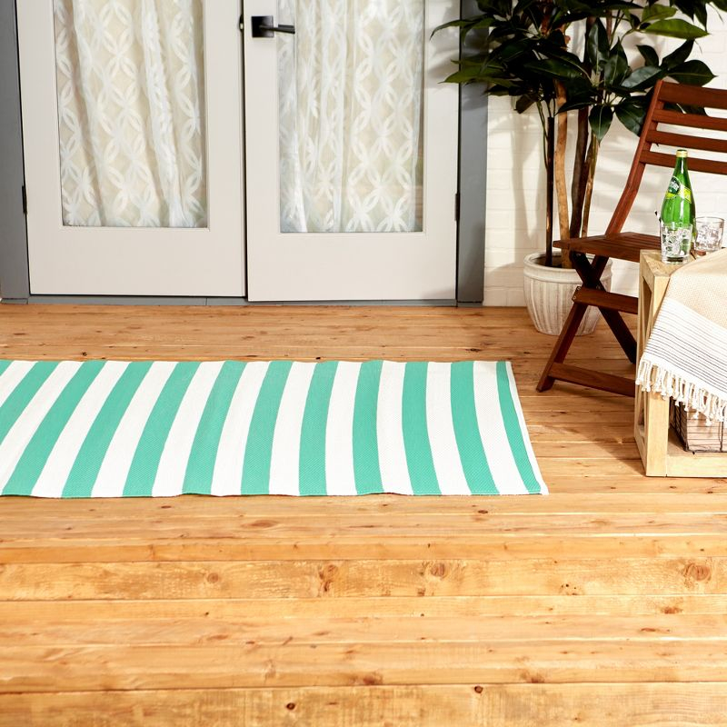 Design Imports Aqua/White Stripe Outdoor Rug 4X6 Ft