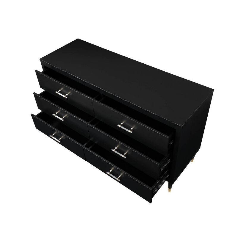 Stanton Modern 6 Drawer Dresser Black - Manhattan Comfort: Chic Acrylic Handles, Gold Feet