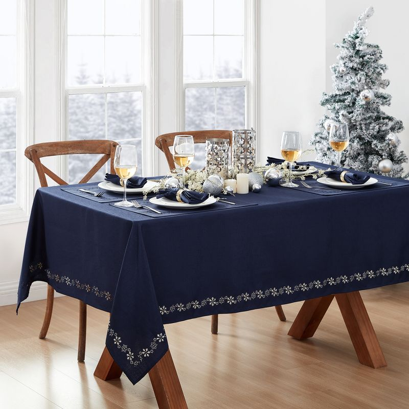 Snowflake Laser Cut Tablecloth - Blue - 52" Square - Elrene Home Fashions