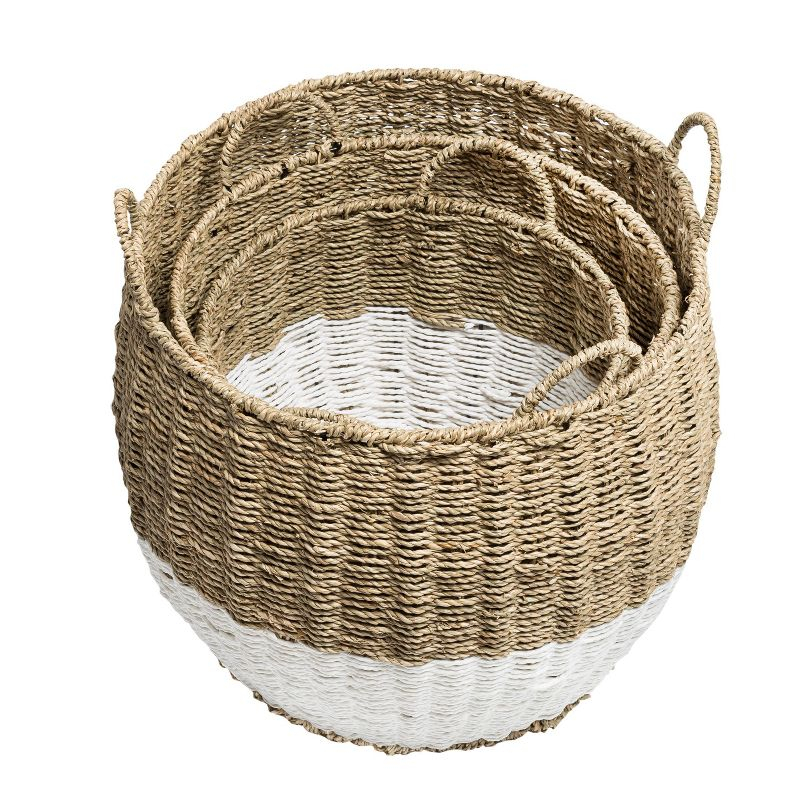 Honey-Can-Do 3pc Nested Round Baskets Light Brown: Decorative Storage Bins, Wood, No Assembly, 16"x16"x14"