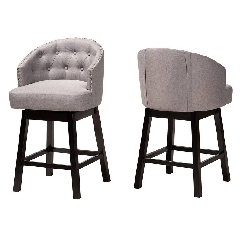 2pc Theron Fabric and Wood Swivel Counter Height Barstool Set Gray/Espresso Brown - Baxton Studio