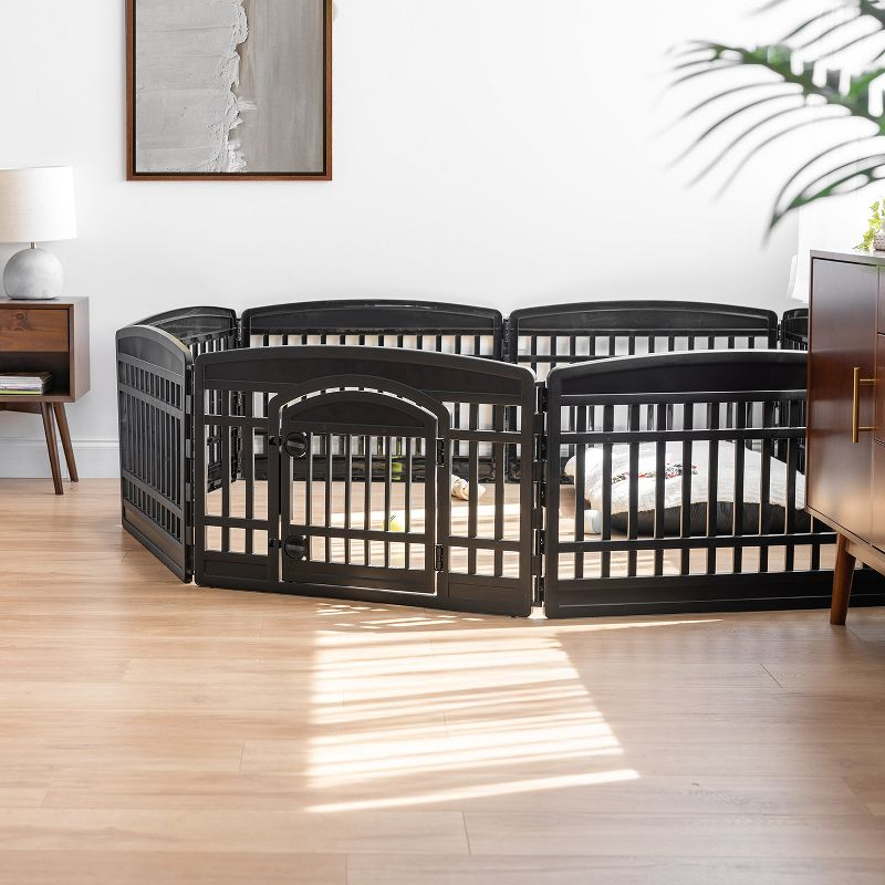 IRIS USA 24" Exercise 8-Panel Pet Playpen with Door, Dog Cat Playpen, Puppy Playpen, Black